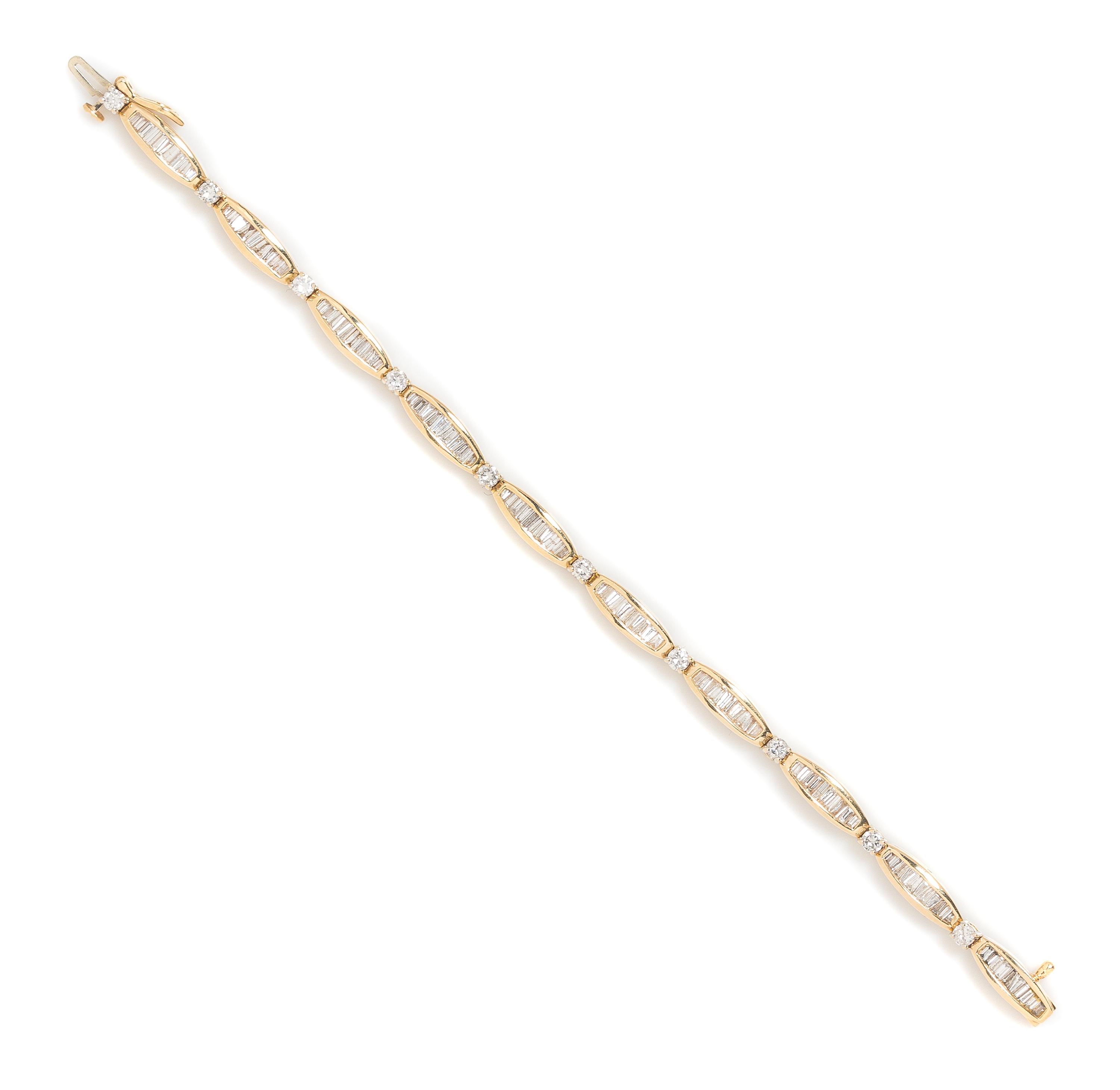 A 14 Karat Yellow Gold and Diamond Line Bracelet, 8.90 dwts.
