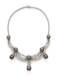 DIAMOND AND GRAY CULTURED PEARL FESTOON NECKLACE