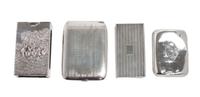 Four Silver Articles, Various Makers, comprising a rectangular cigarette case with allover engraved geometric patterns; a rectangular c