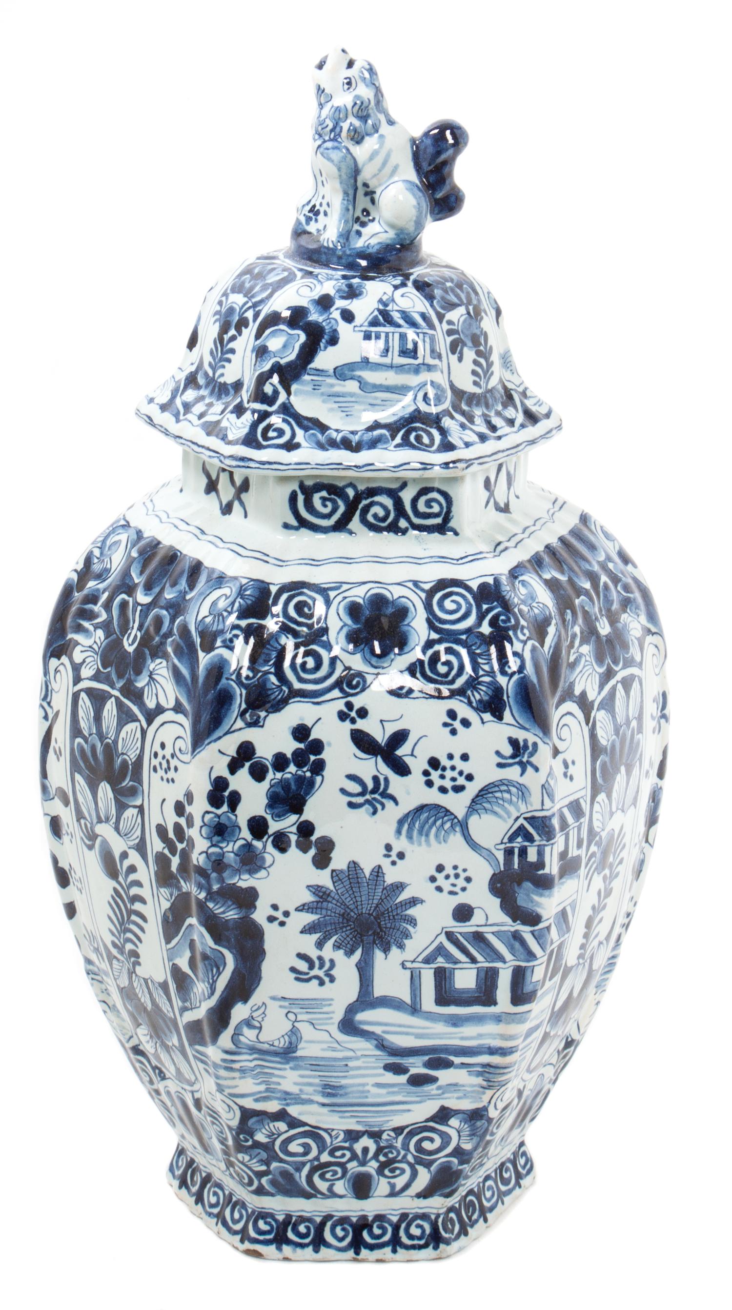 A Lidded Chinese Blue and White Ginger Jar Height 15 inches. — 20TH CENTURY