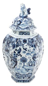 A Lidded Chinese Blue and White Ginger Jar Height 15 inches. — 20TH CENTURY