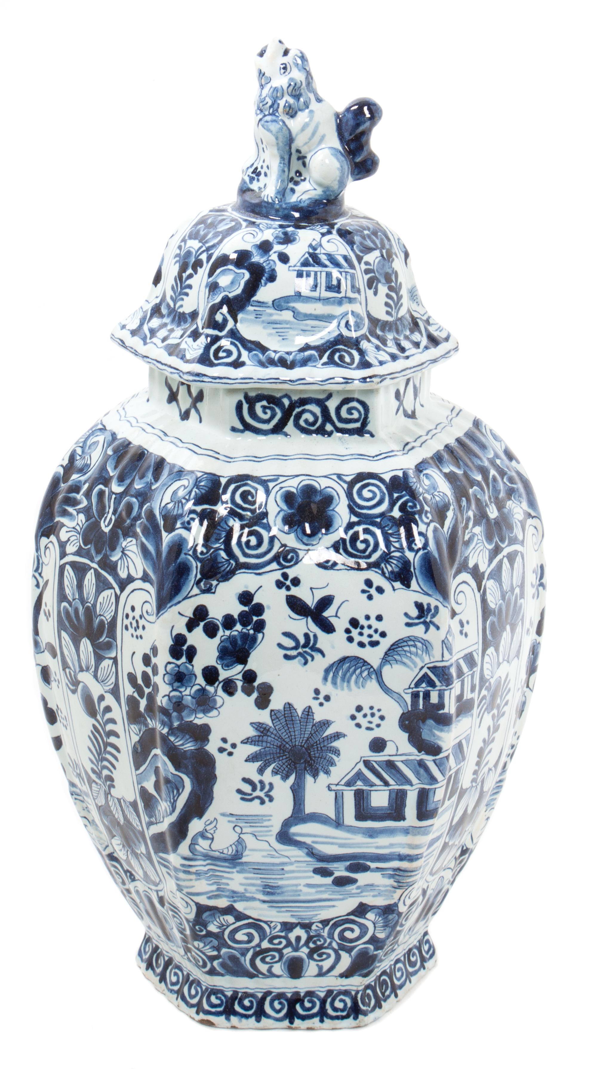 A Lidded Chinese Blue and White Ginger Jar Height 15 inches. — 20TH CENTURY