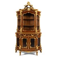 A Louis XV Style Parcel Gilt Mahogany Cabinet à Deux Corps