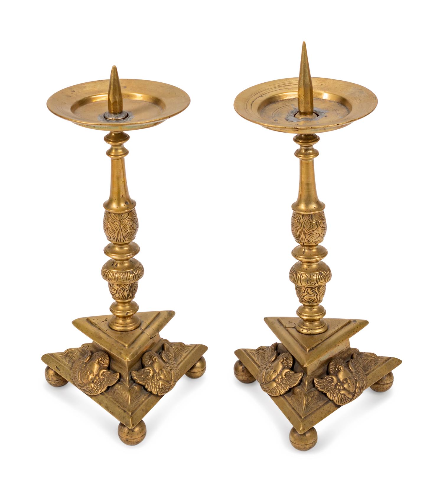 A Pair of Dutch Baroque Style Brass Candlesticks