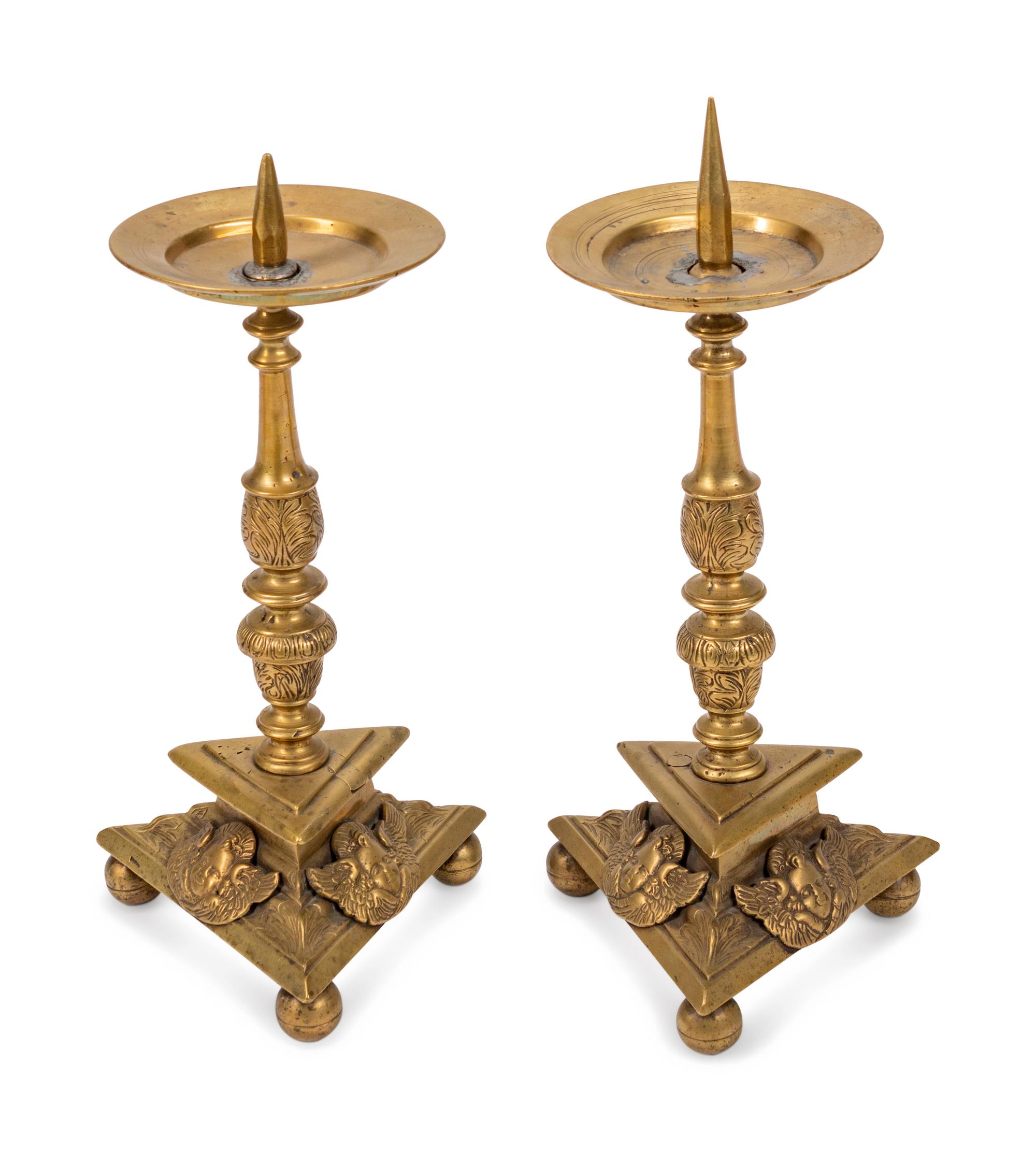 A Pair of Dutch Baroque Style Brass Candlesticks