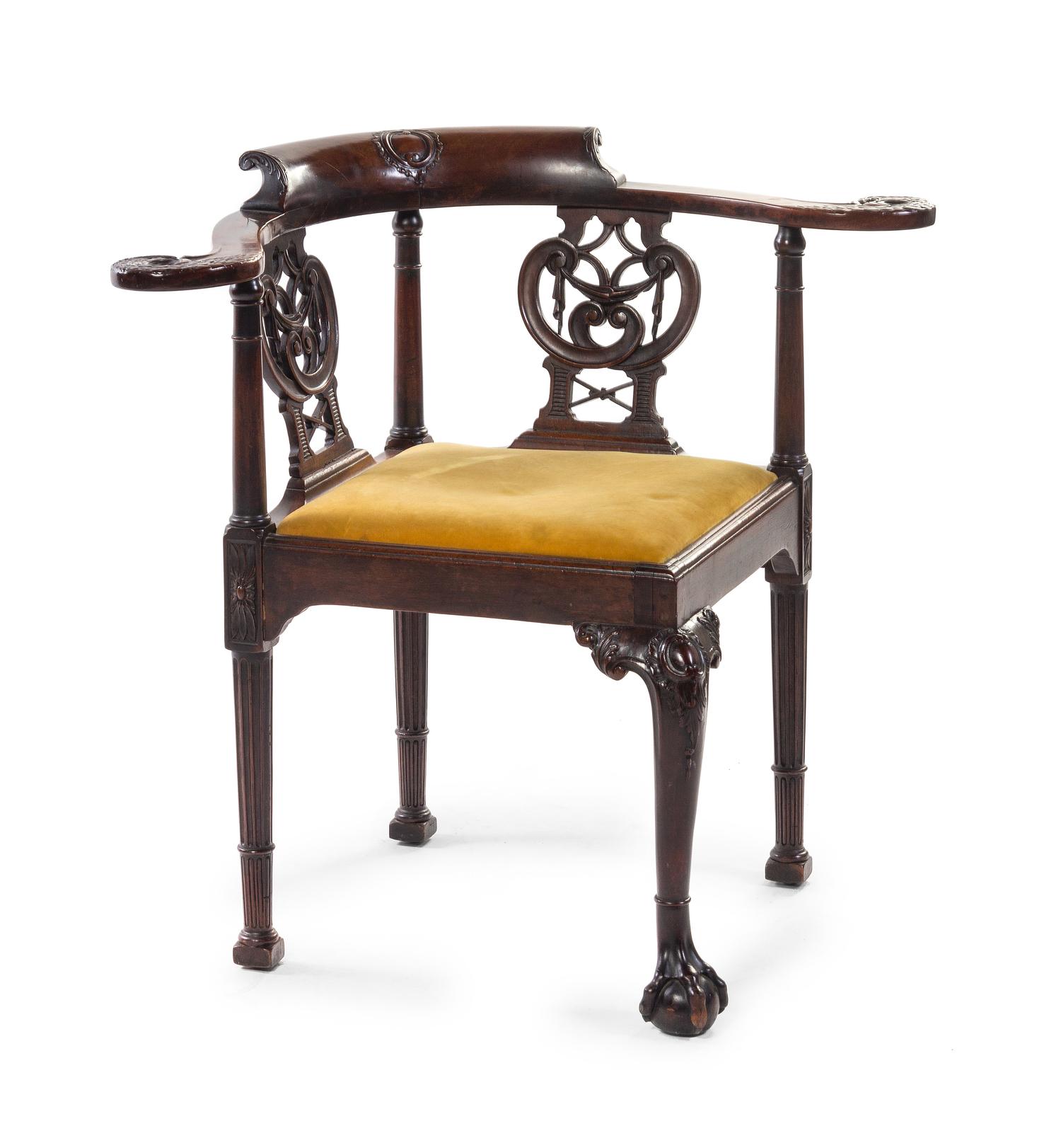 An Irish George III Mahogany Corner Chair Height 31 1/2 inches. — 19TH CENTURY