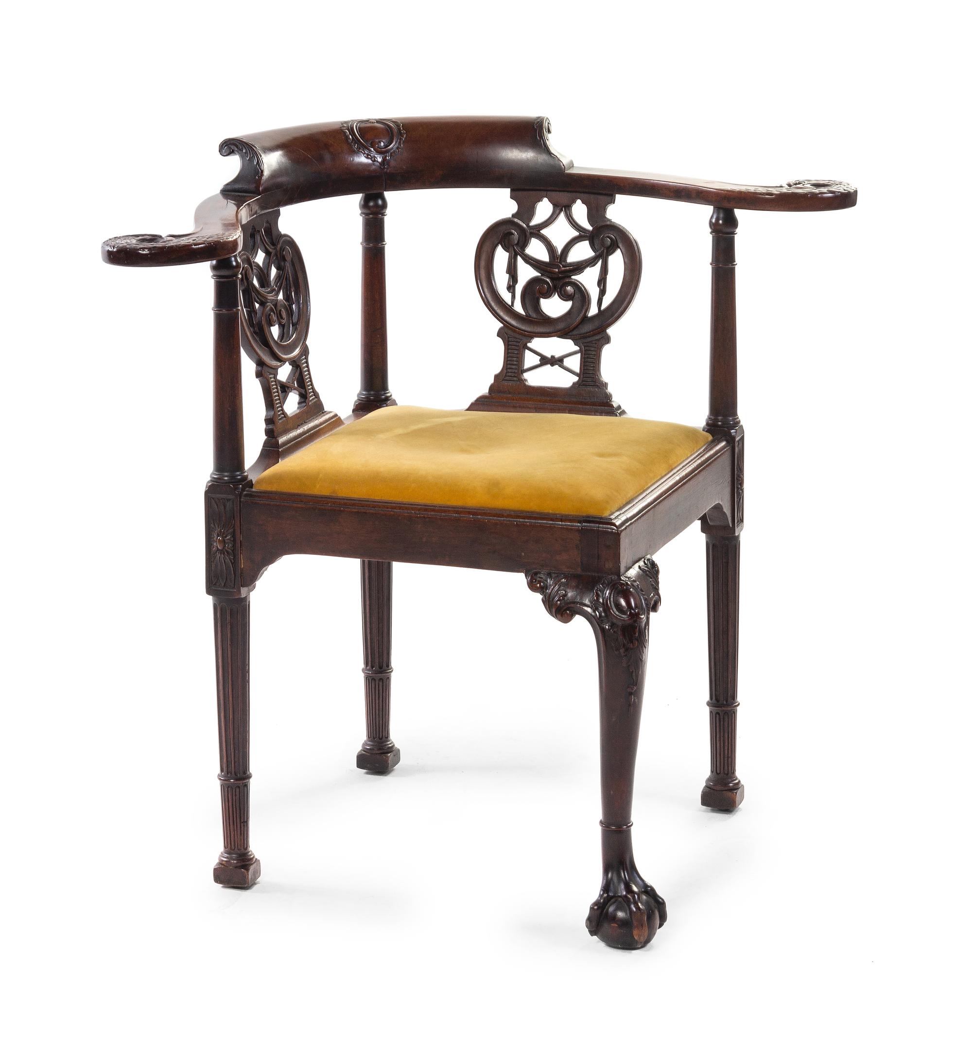 An Irish George III Mahogany Corner Chair Height 31 1/2 inches. — 19TH CENTURY