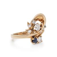DIAMOND, SAPPHIRE, AND YELLOW GOLD RING