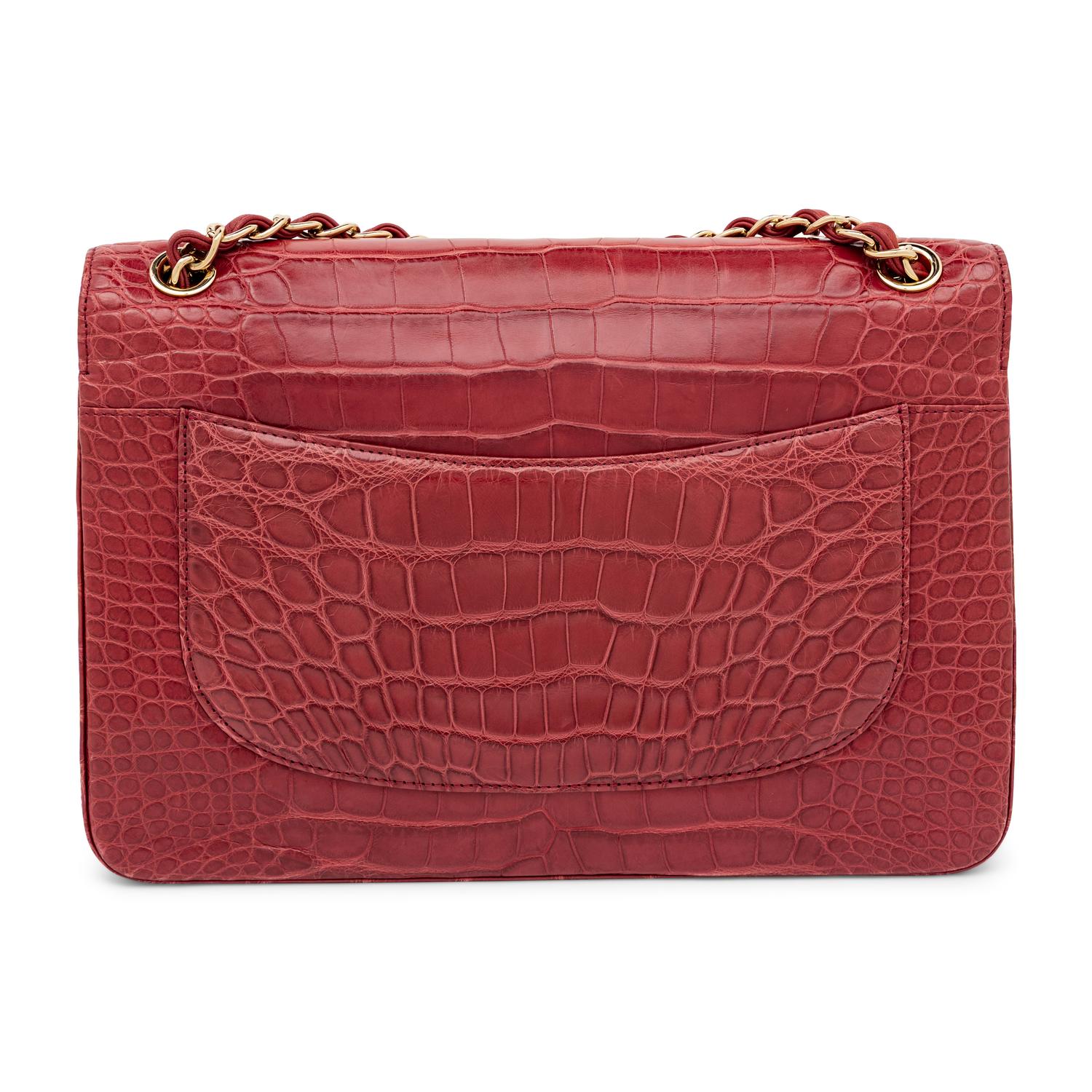 Chanel, Jumbo Classic Double Flap Bag in Burgundy Alligator