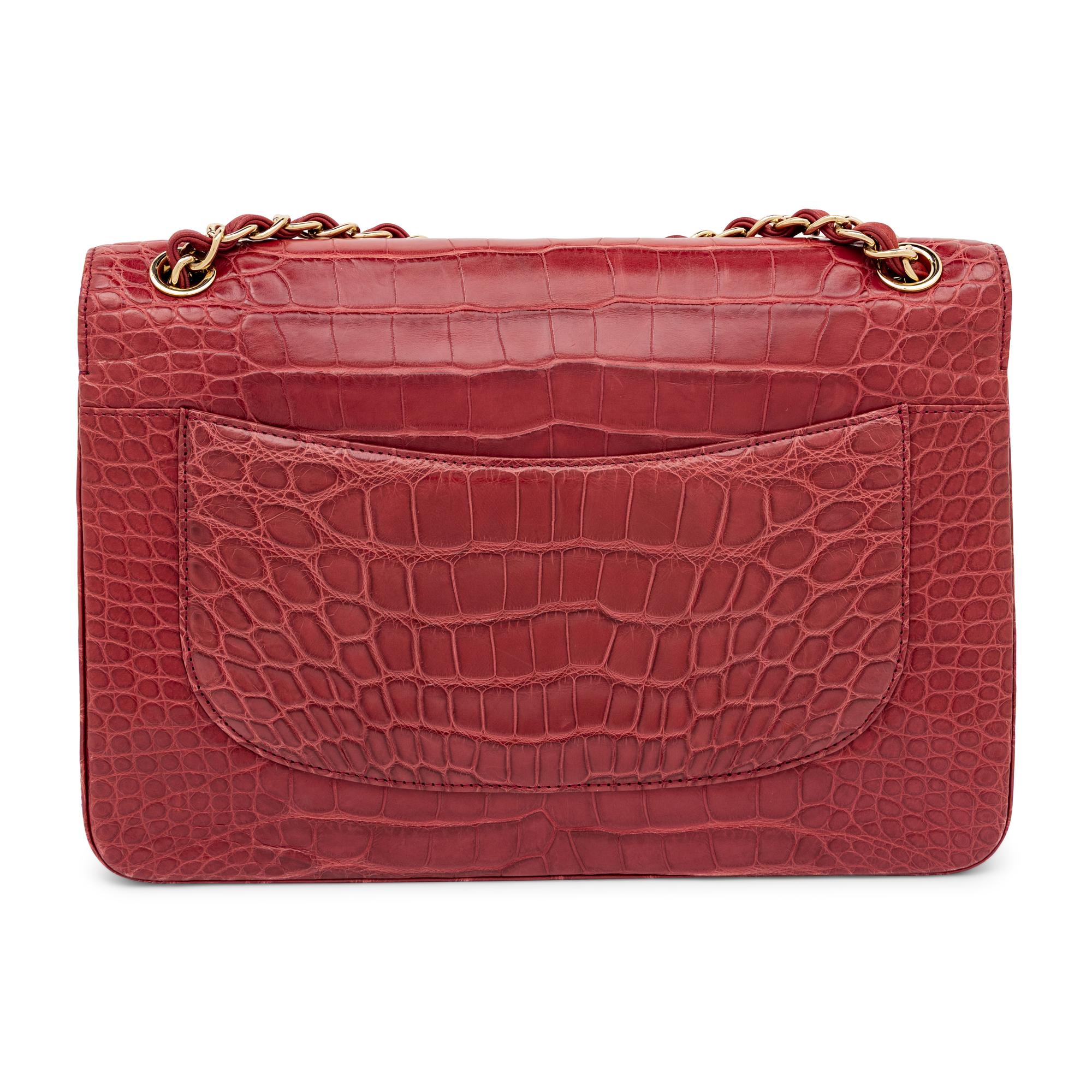 Chanel, Jumbo Classic Double Flap Bag in Burgundy Alligator