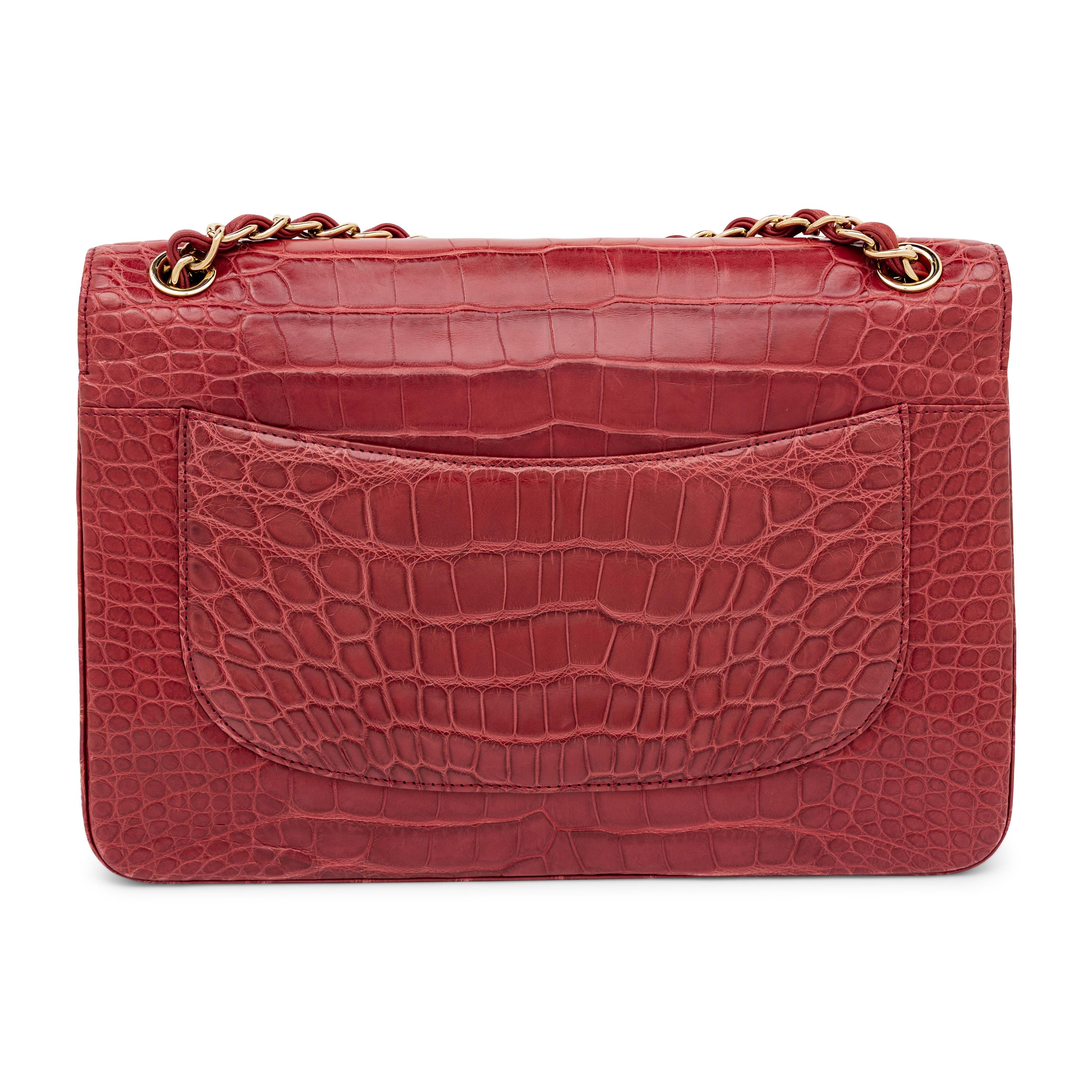 Chanel, Jumbo Classic Double Flap Bag in Burgundy Alligator