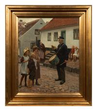 Villagers on Street with Drummer