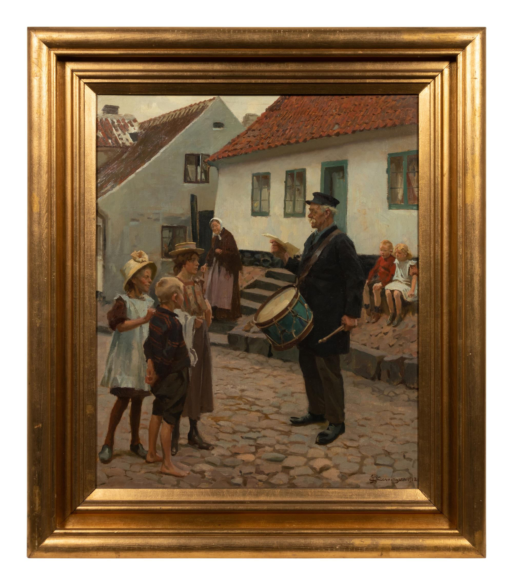 Villagers on Street with Drummer