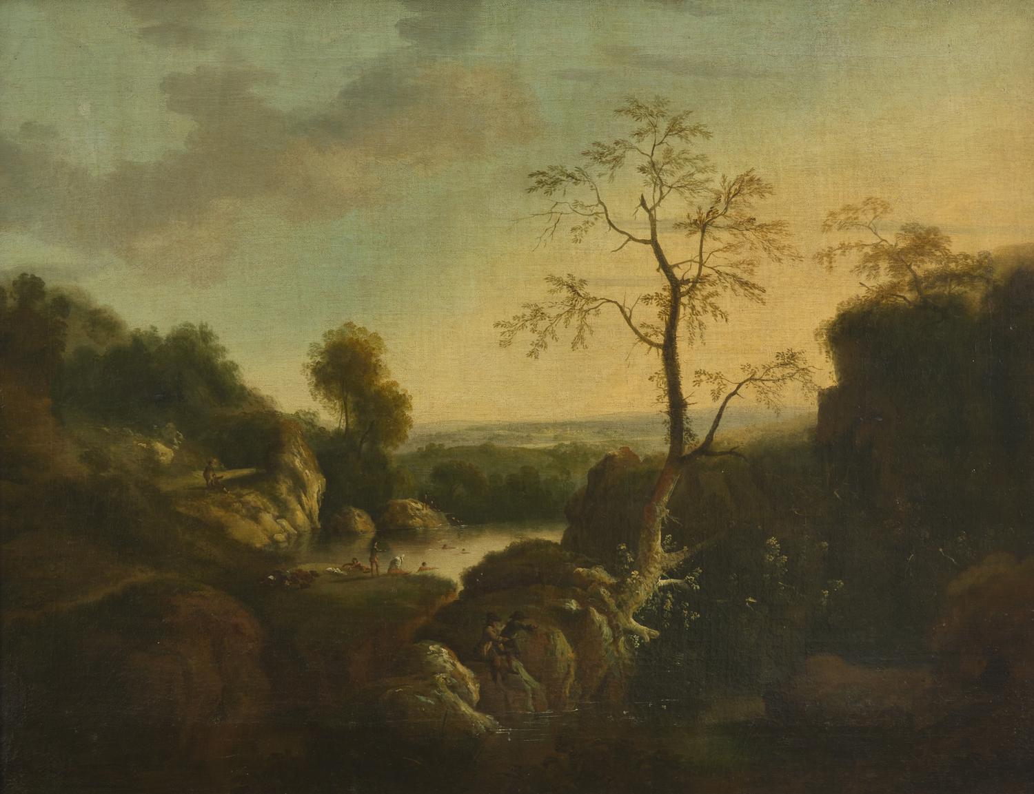 Landscape with Figures Swimming and Fishing