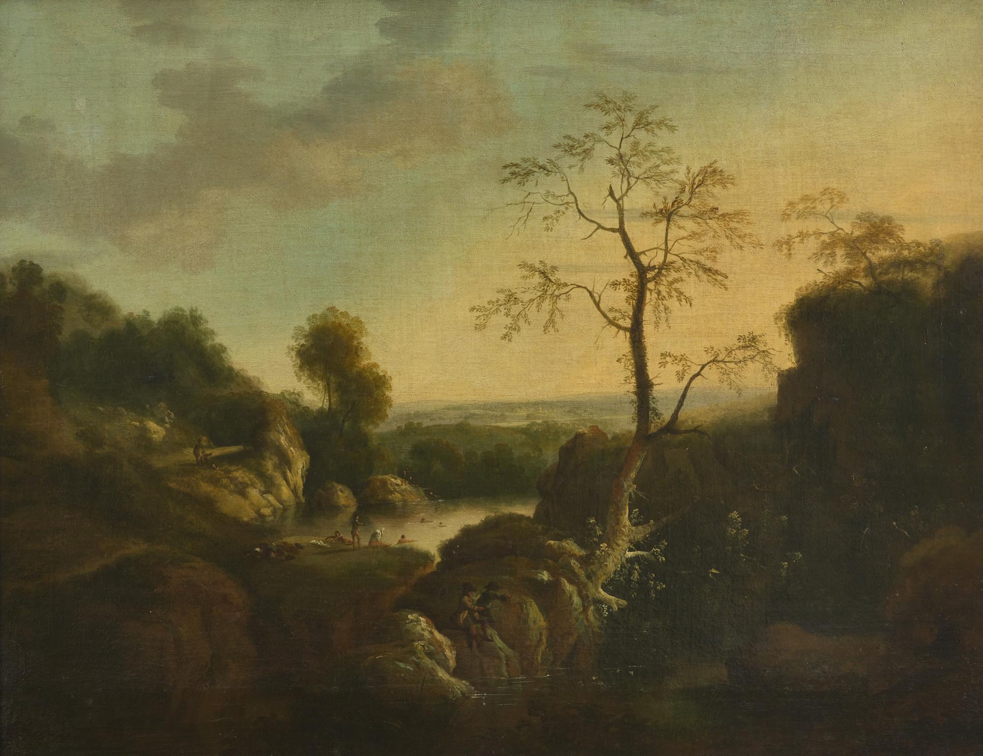 Landscape with Figures Swimming and Fishing
