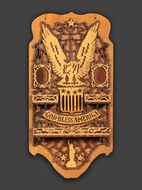 A Patriotic Fretwork Carved Wall Shelf and Frame