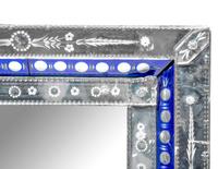 A Venetian Etched and Cobalt Glass Mirror