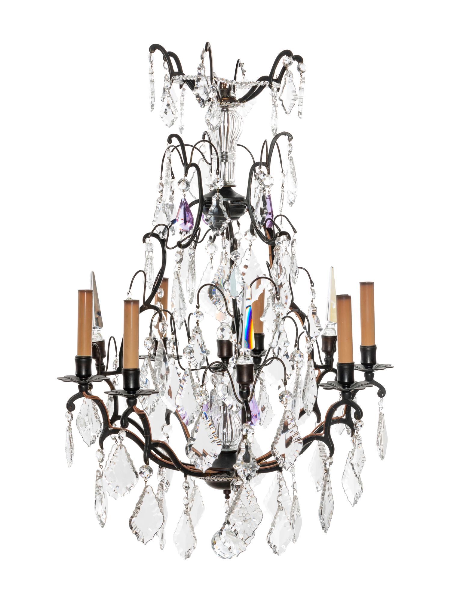 A French Bronze and Cut Glass Eight-Light Chandelier