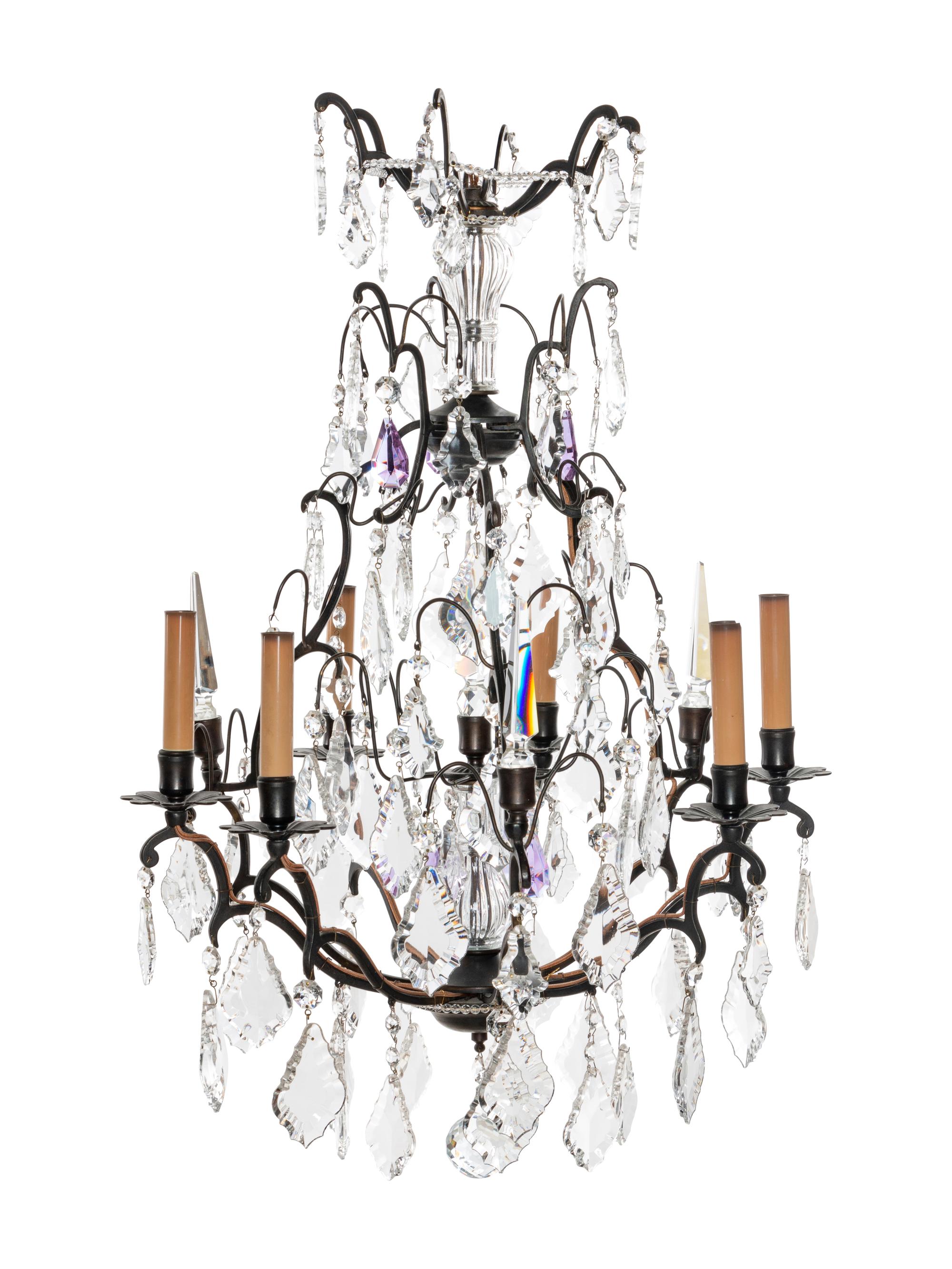 A French Bronze and Cut Glass Eight-Light Chandelier