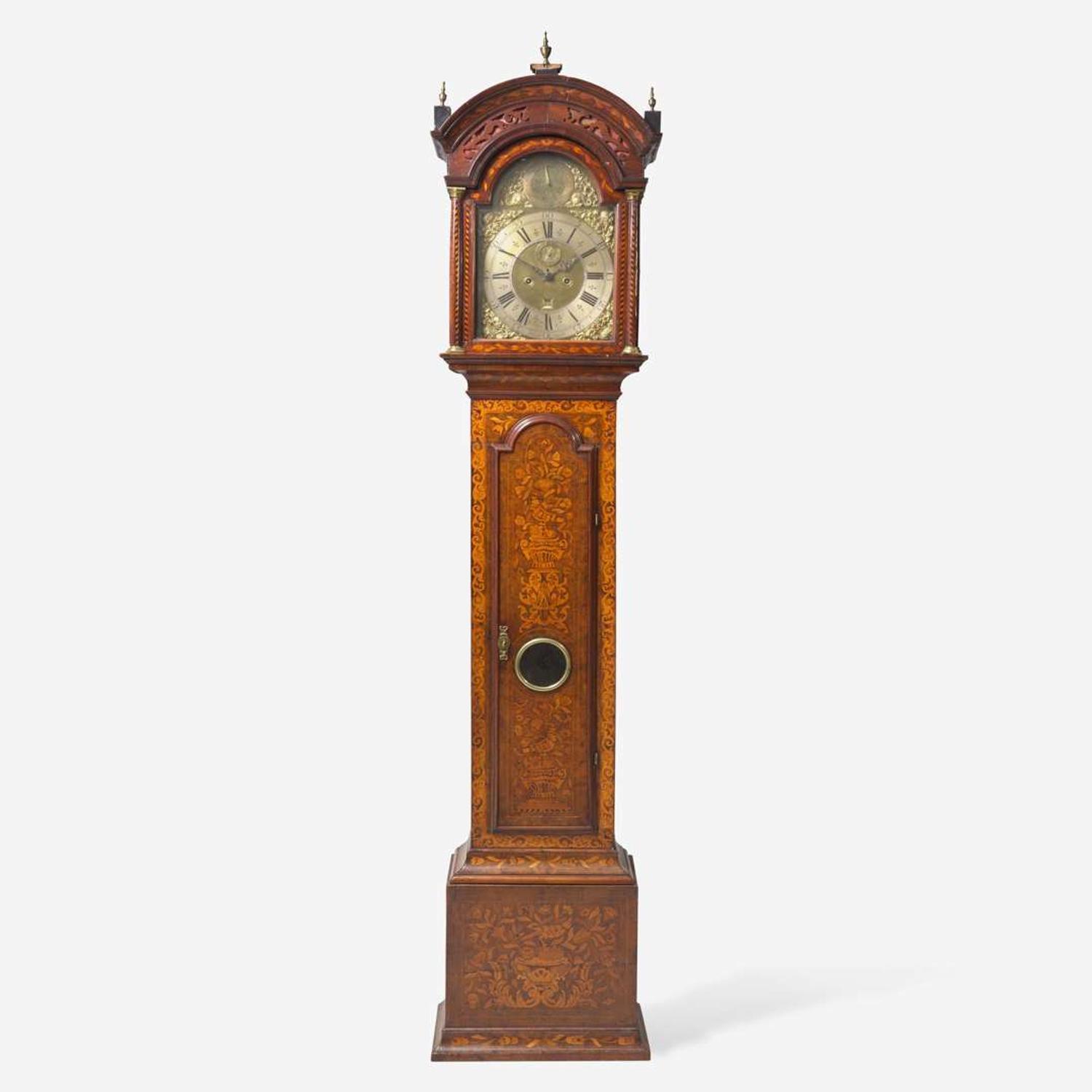 A Dutch walnut marquetry tall case clock Works by William Gib, Rotterdam, Netherlands, early 18th century