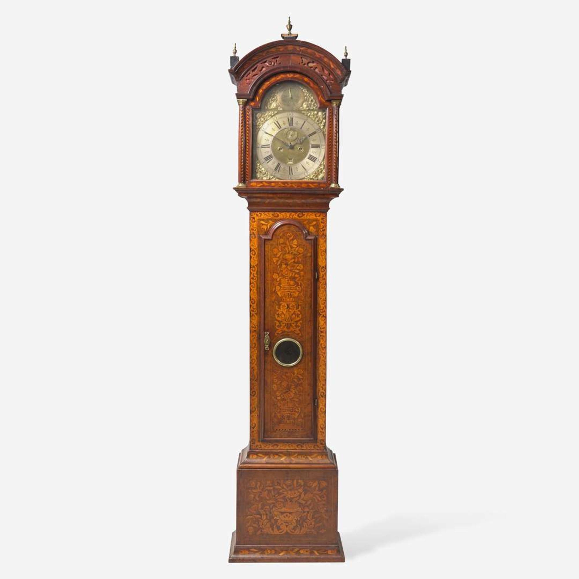 A Dutch walnut marquetry tall case clock Works by William Gib, Rotterdam, Netherlands, early 18th century