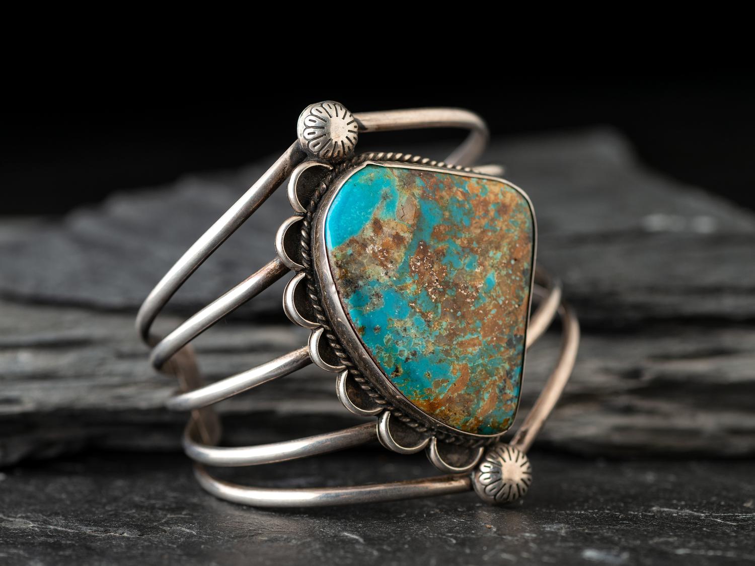 Large Navajo Sterling Silver and Turquoise cuff Bracelet