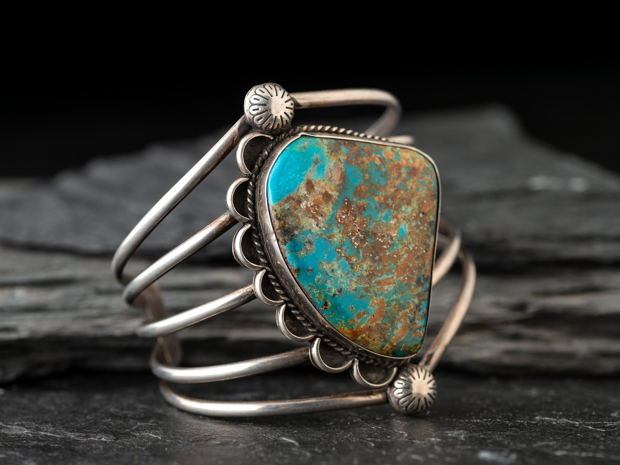 Large Navajo Sterling Silver and Turquoise cuff Bracelet