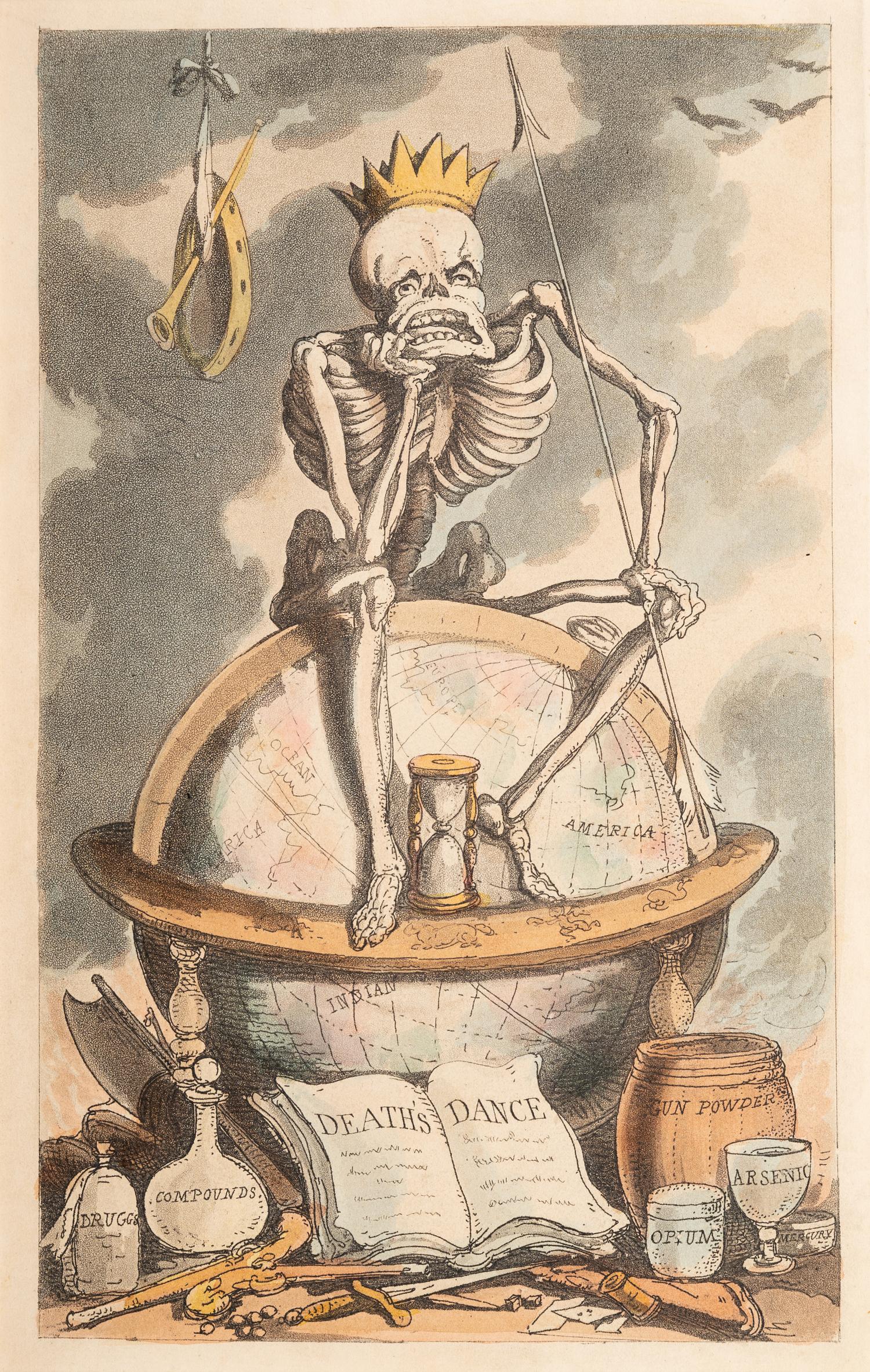 A group of six prints ( The Dance of Death; Dr. Syntax Pursued by a Bull; Dr. Syntax Sells Grizzle; Vision of Skulls; The Cellar Quartette; Setting Out from Edinburgh )