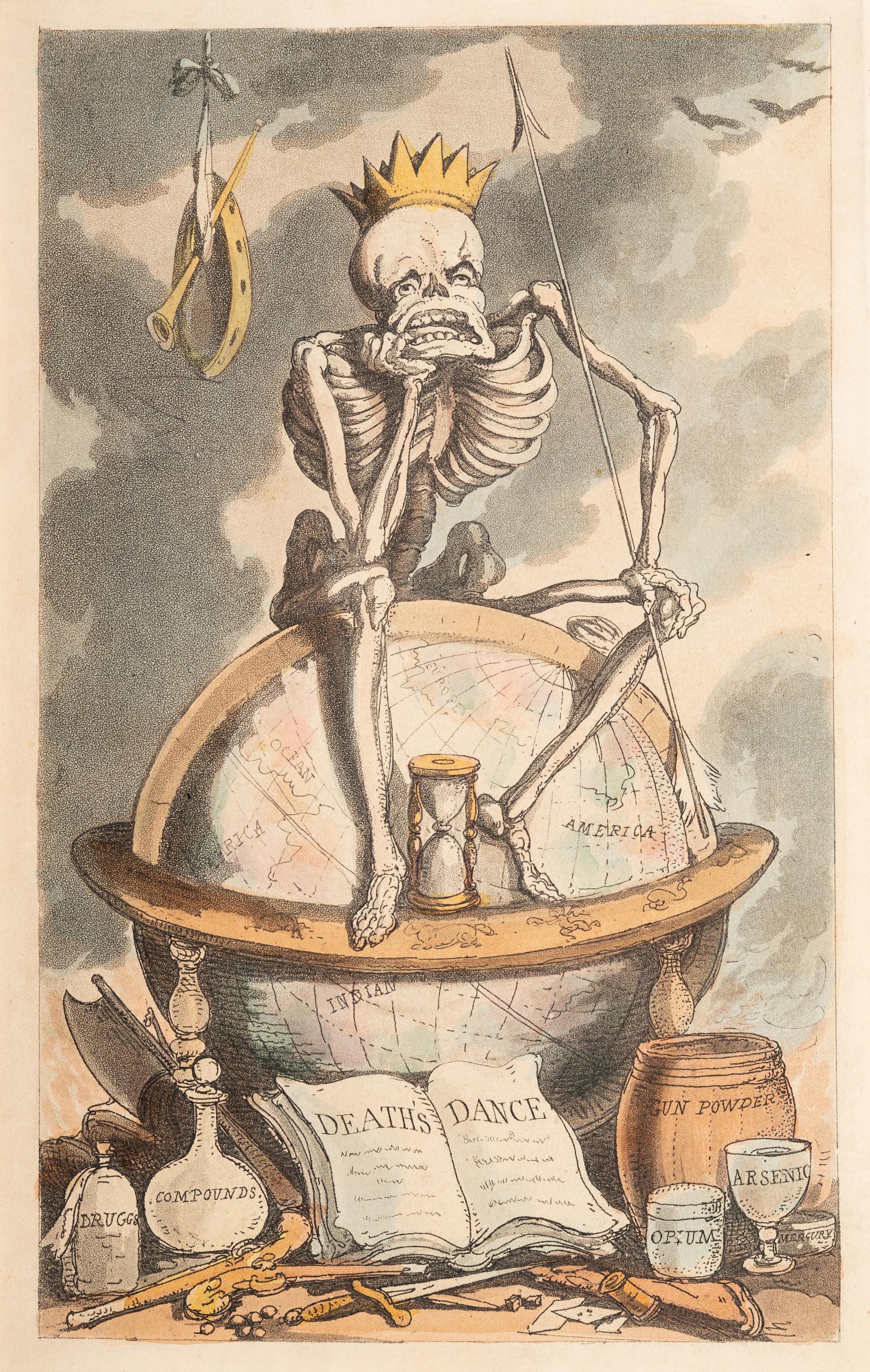 A group of six prints ( The Dance of Death; Dr. Syntax Pursued by a Bull; Dr. Syntax Sells Grizzle; Vision of Skulls; The Cellar Quartette; Setting Out from Edinburgh )