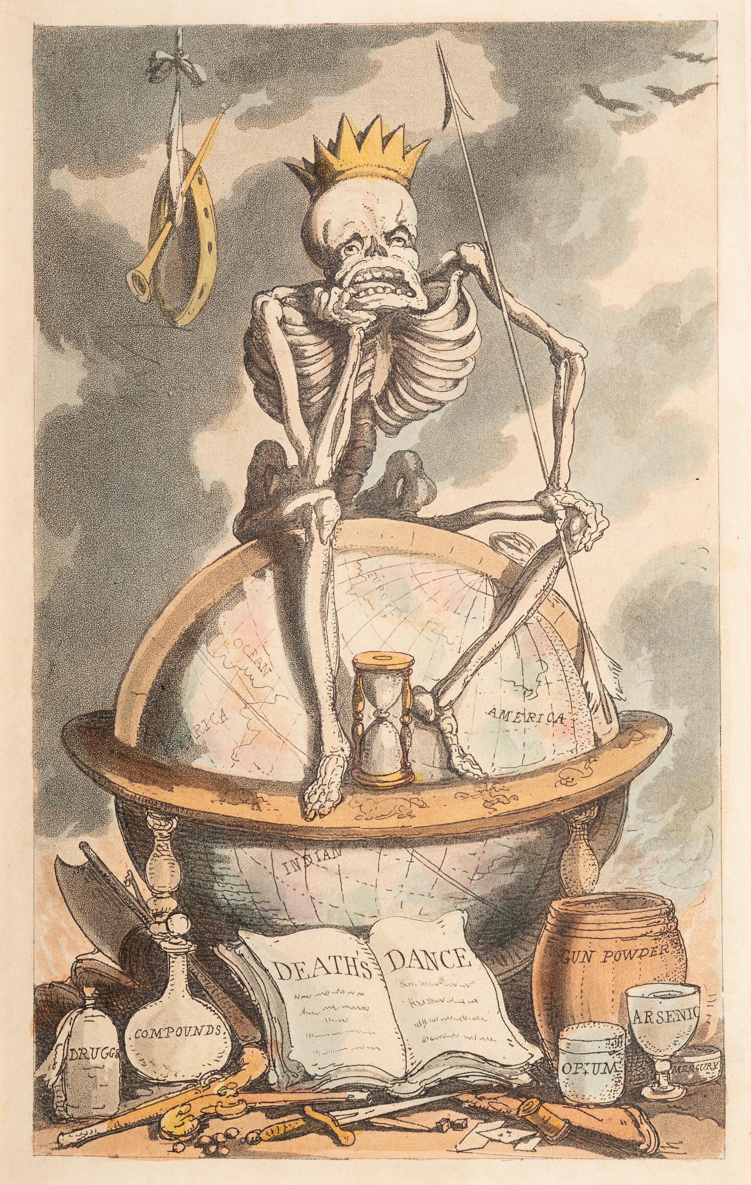 A group of six prints ( The Dance of Death; Dr. Syntax Pursued by a Bull; Dr. Syntax Sells Grizzle; Vision of Skulls; The Cellar Quartette; Setting Out from Edinburgh )