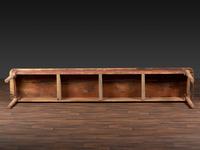A Country Red Painted Scrubbed Single-Plank Top Pine Harvest Table