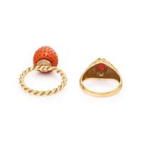 Two Coral and Yellow Gold Rings