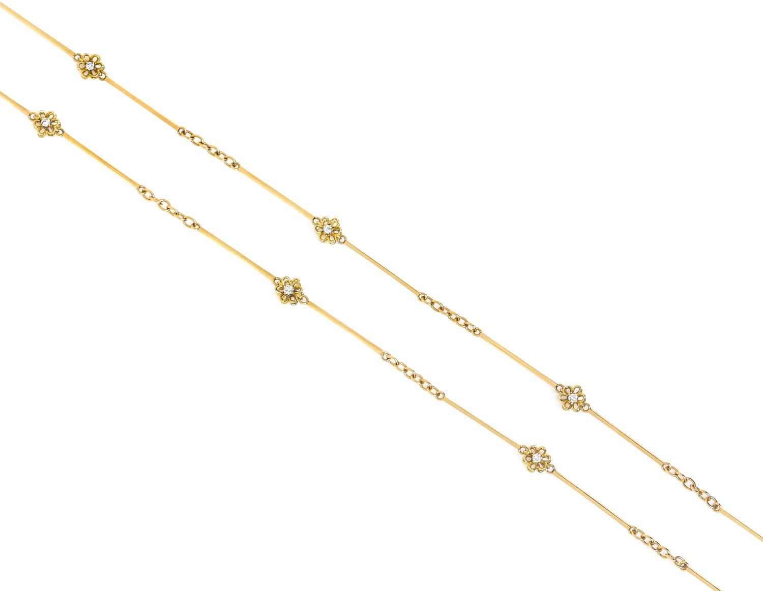 A Yellow Gold and Diamond Flower Motif Necklace, 11.80 dwts.