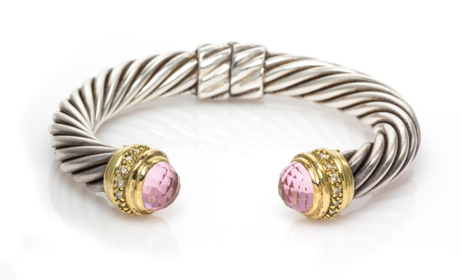 A Sterling Silver, 18 Karat Yellow Gold, Morganite and Diamond 'Cable Classic' Bracelet, David Yurman, 31.00 dwts.
