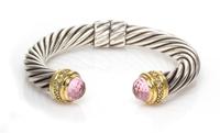 A Sterling Silver, 18 Karat Yellow Gold, Morganite and Diamond 'Cable Classic' Bracelet, David Yurman, 31.00 dwts.