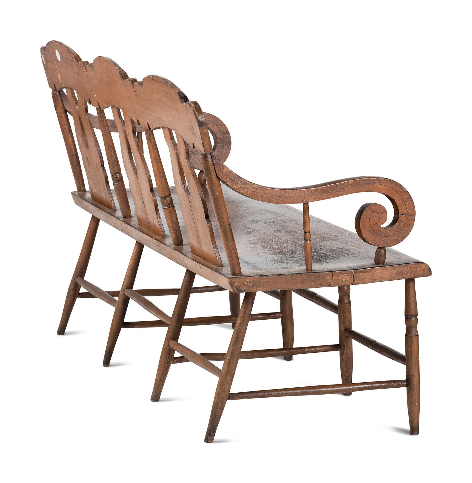 A Classical Stencil and Paint Decorated Triple-Back Bench
