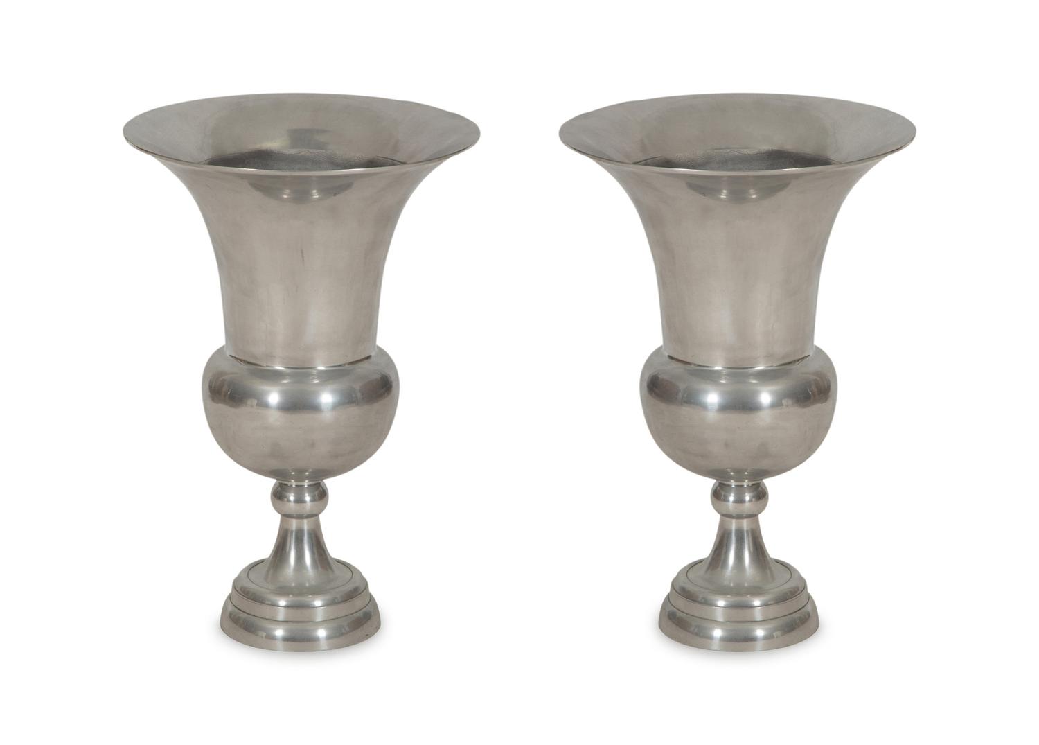 A Pair of Cast Aluminum Campagna-Form Urns