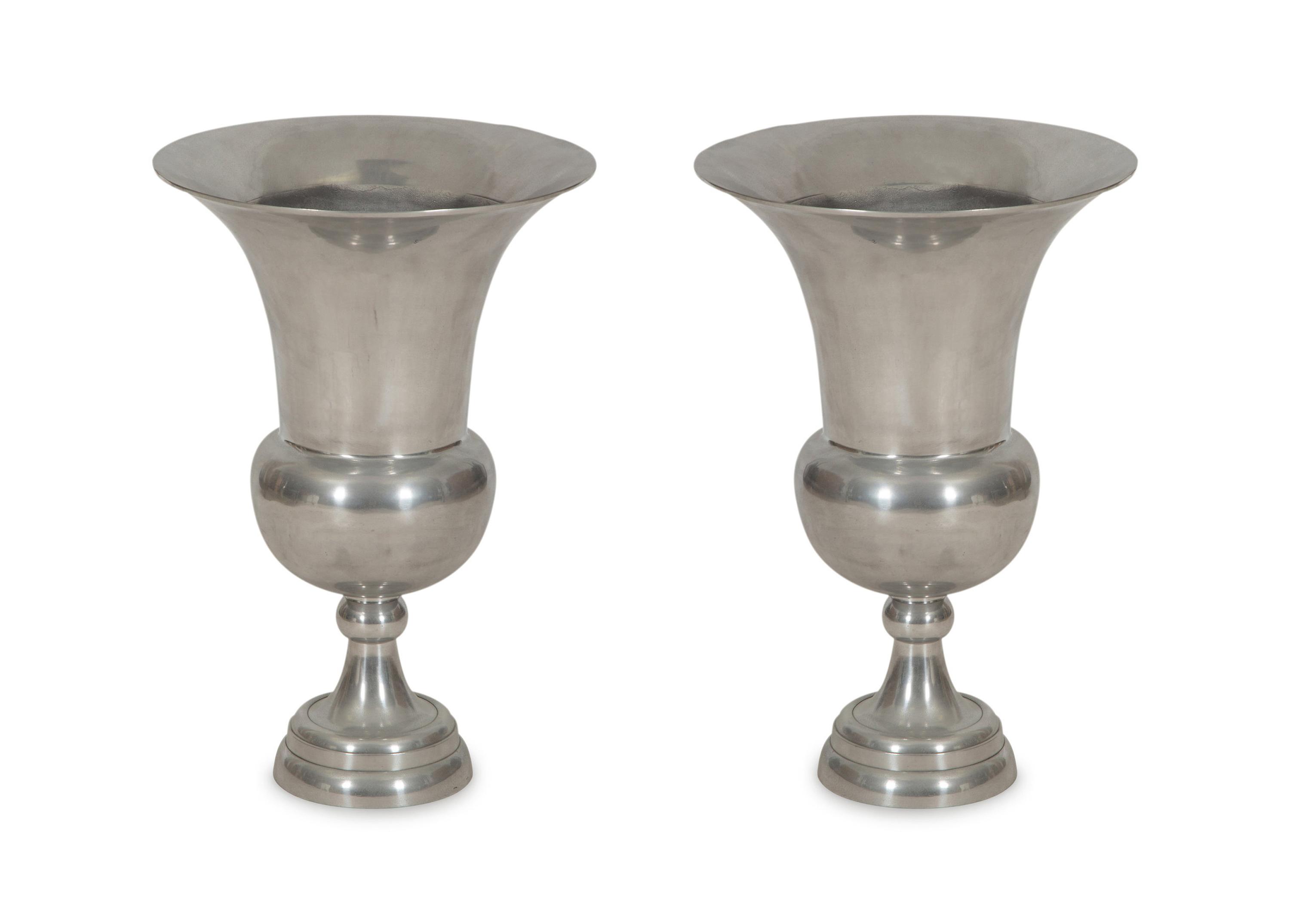 A Pair of Cast Aluminum Campagna-Form Urns