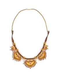 INDIAN, YELLOW GOLD, EMERALD, AND SYNTHETIC RUBY NECKLACE