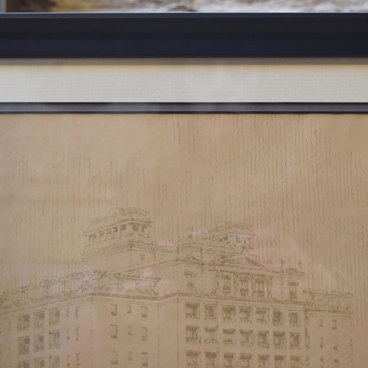A Framed Hand-Rendered Architectural Drawing Signed A. Riedl 31.75" W x .5" D x 16.5" H — United States, Circa 1920