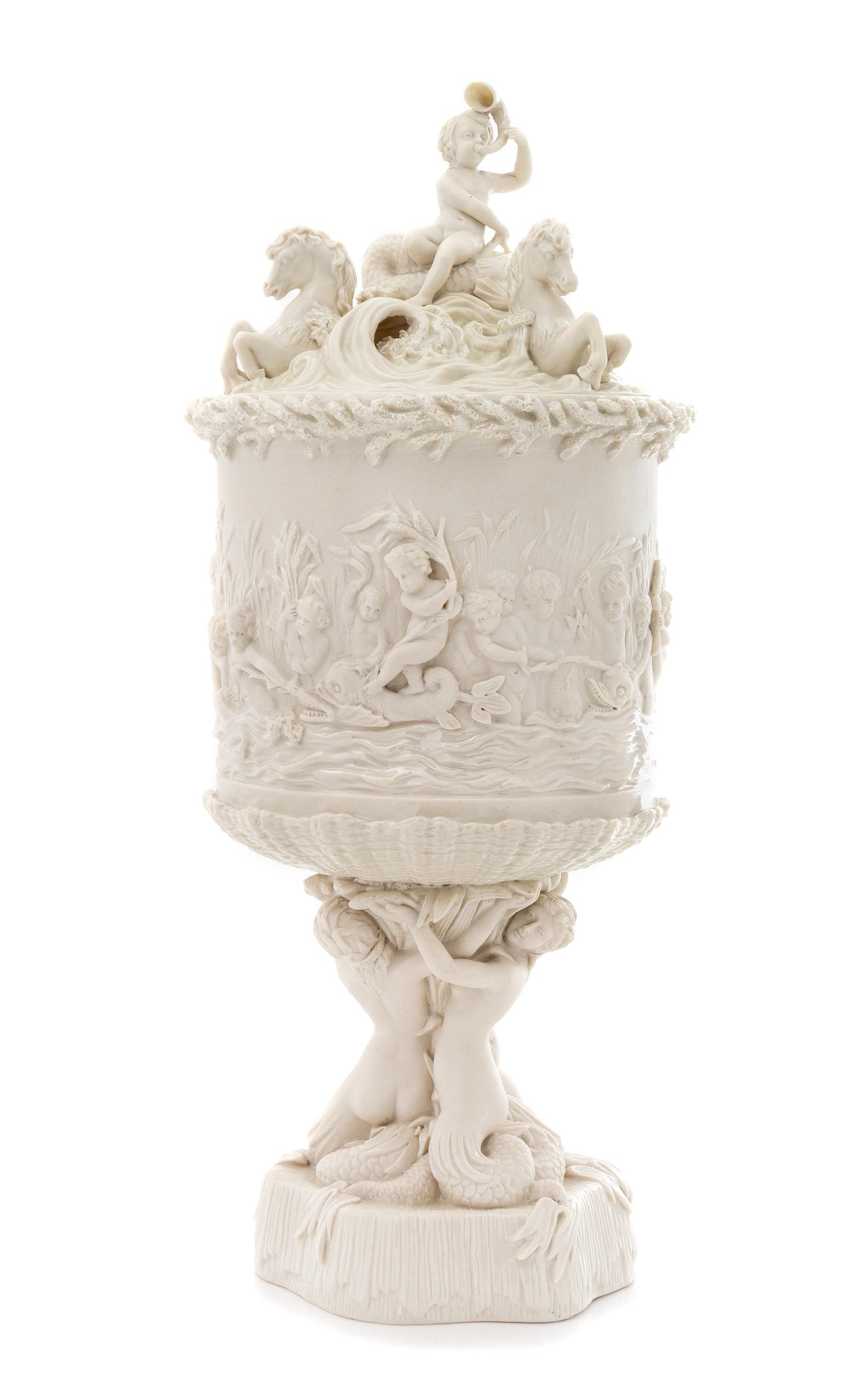 A Belleek Prince of Wales Ice Pail and Cover Height 19 1/4 inches. — SECOND BLACK MARK (1891-1926)