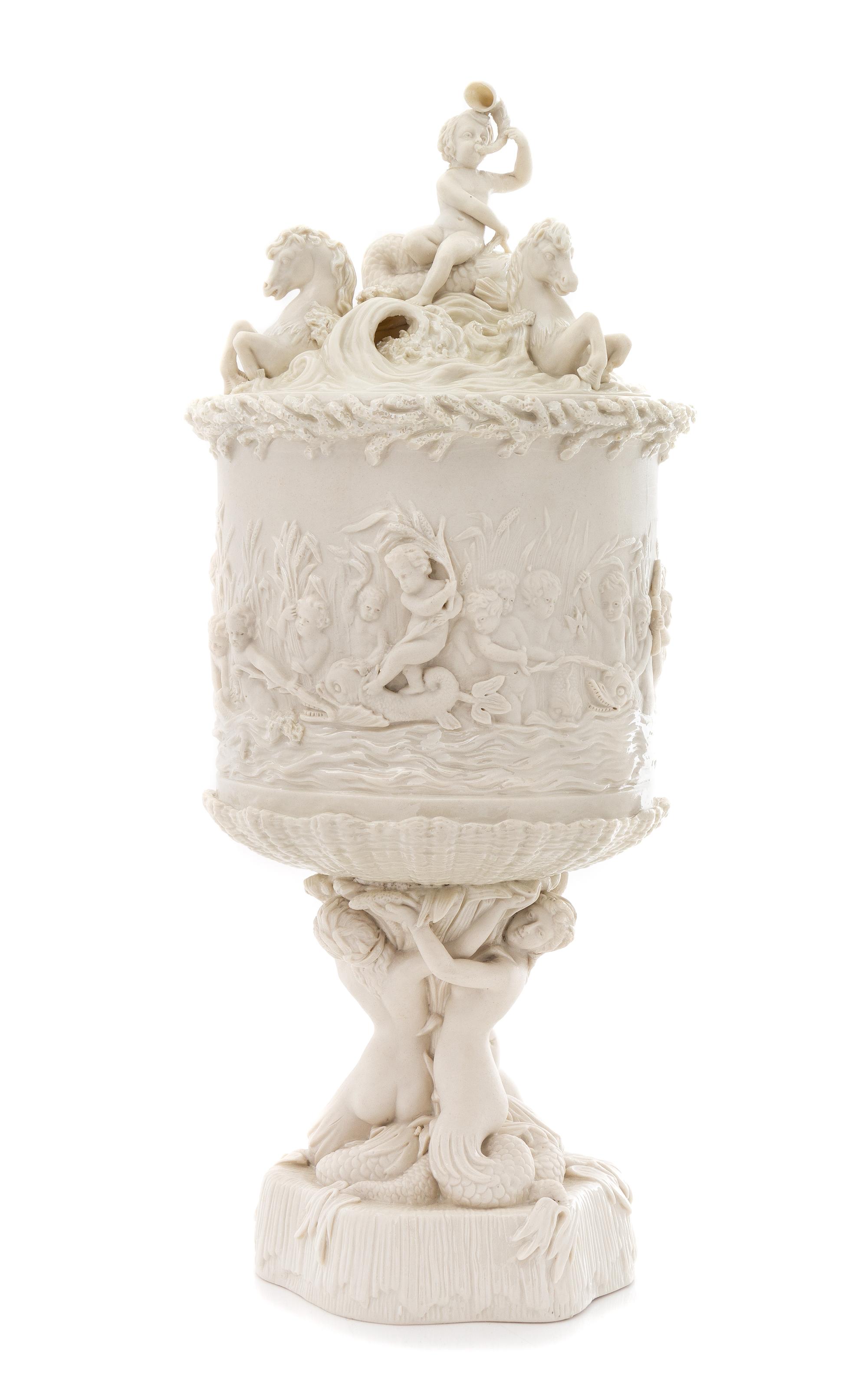 A Belleek Prince of Wales Ice Pail and Cover Height 19 1/4 inches. — SECOND BLACK MARK (1891-1926)