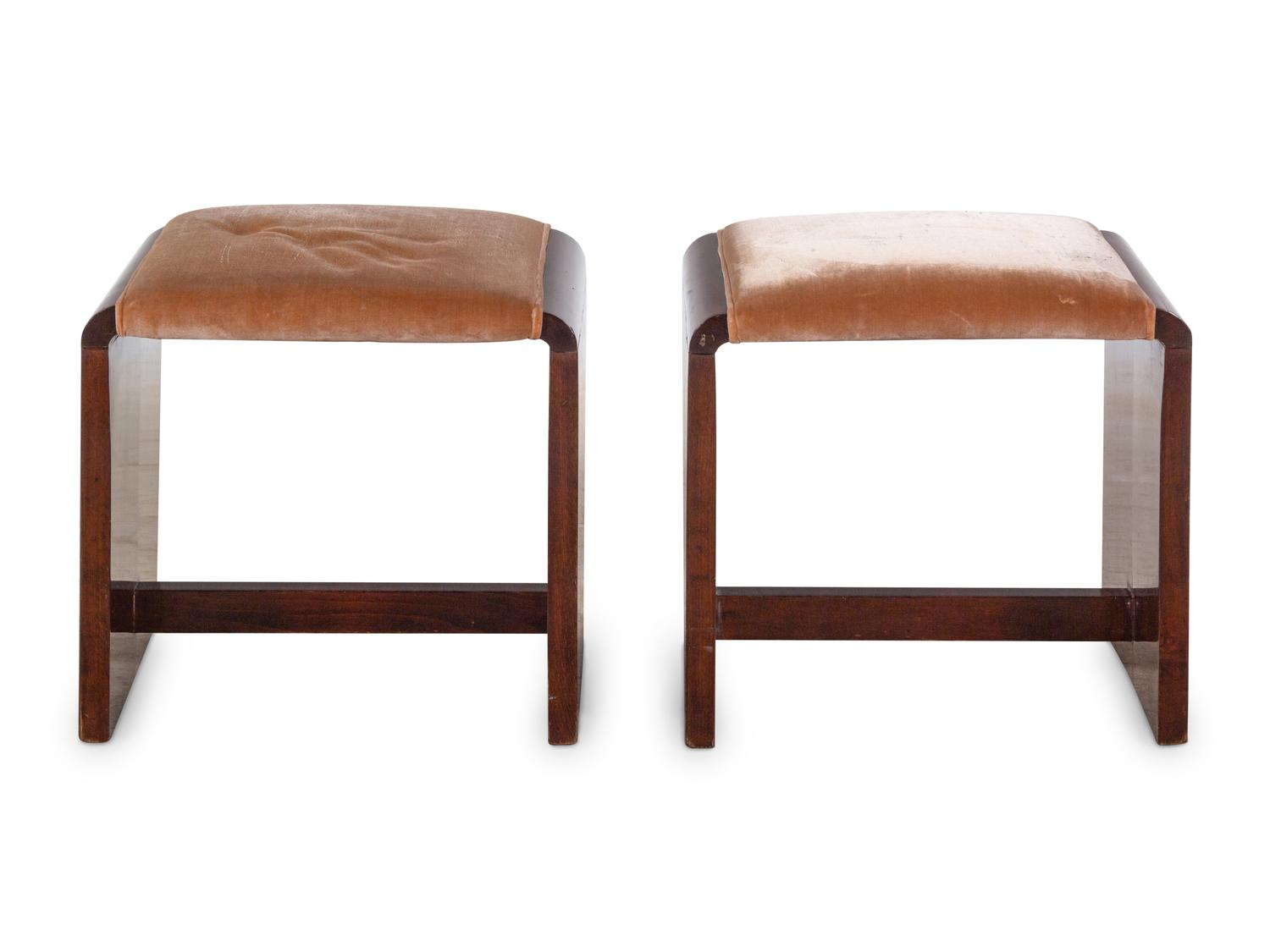 A Pair of Art Deco Walnut Tabourets
