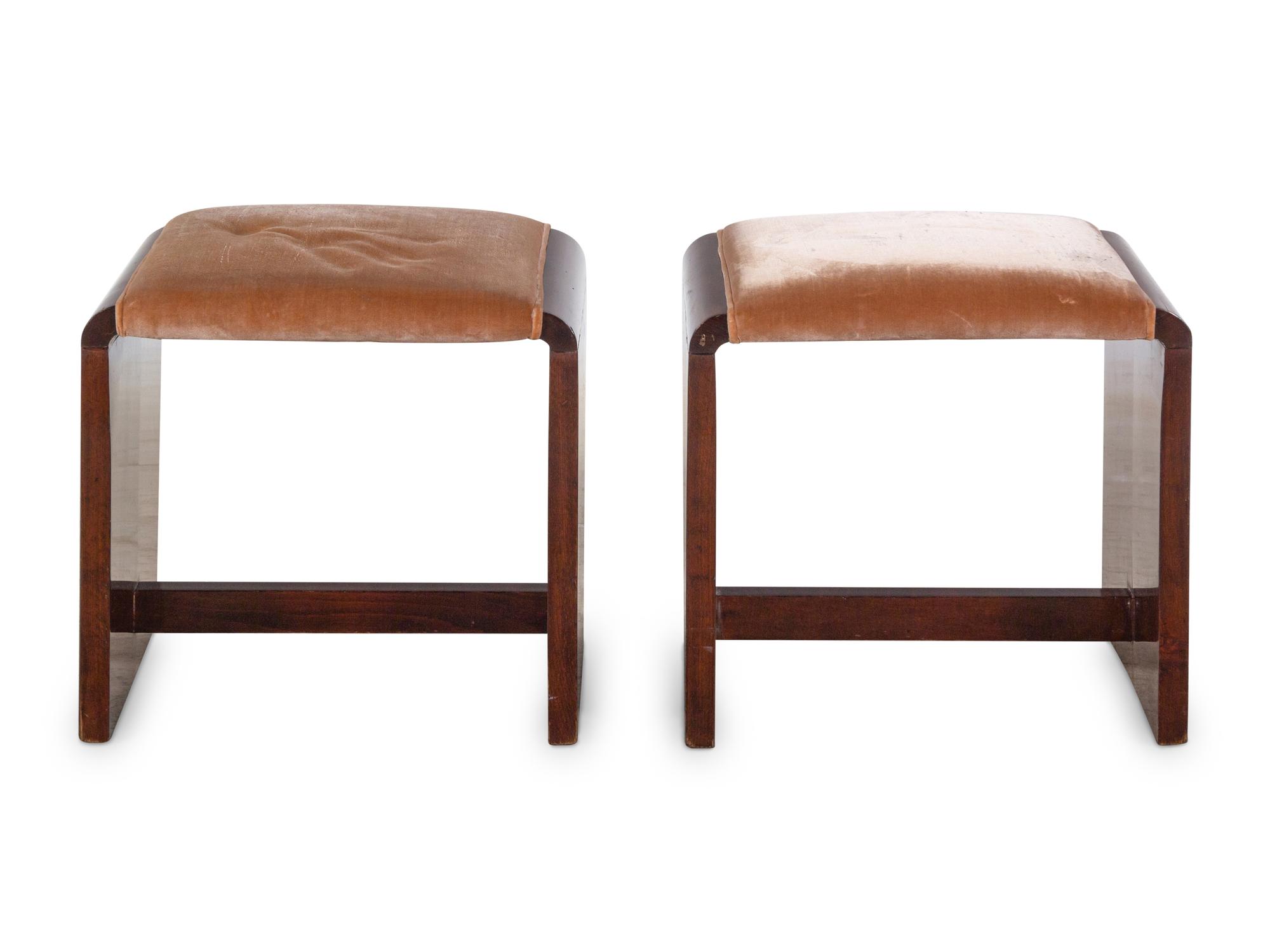 A Pair of Art Deco Walnut Tabourets