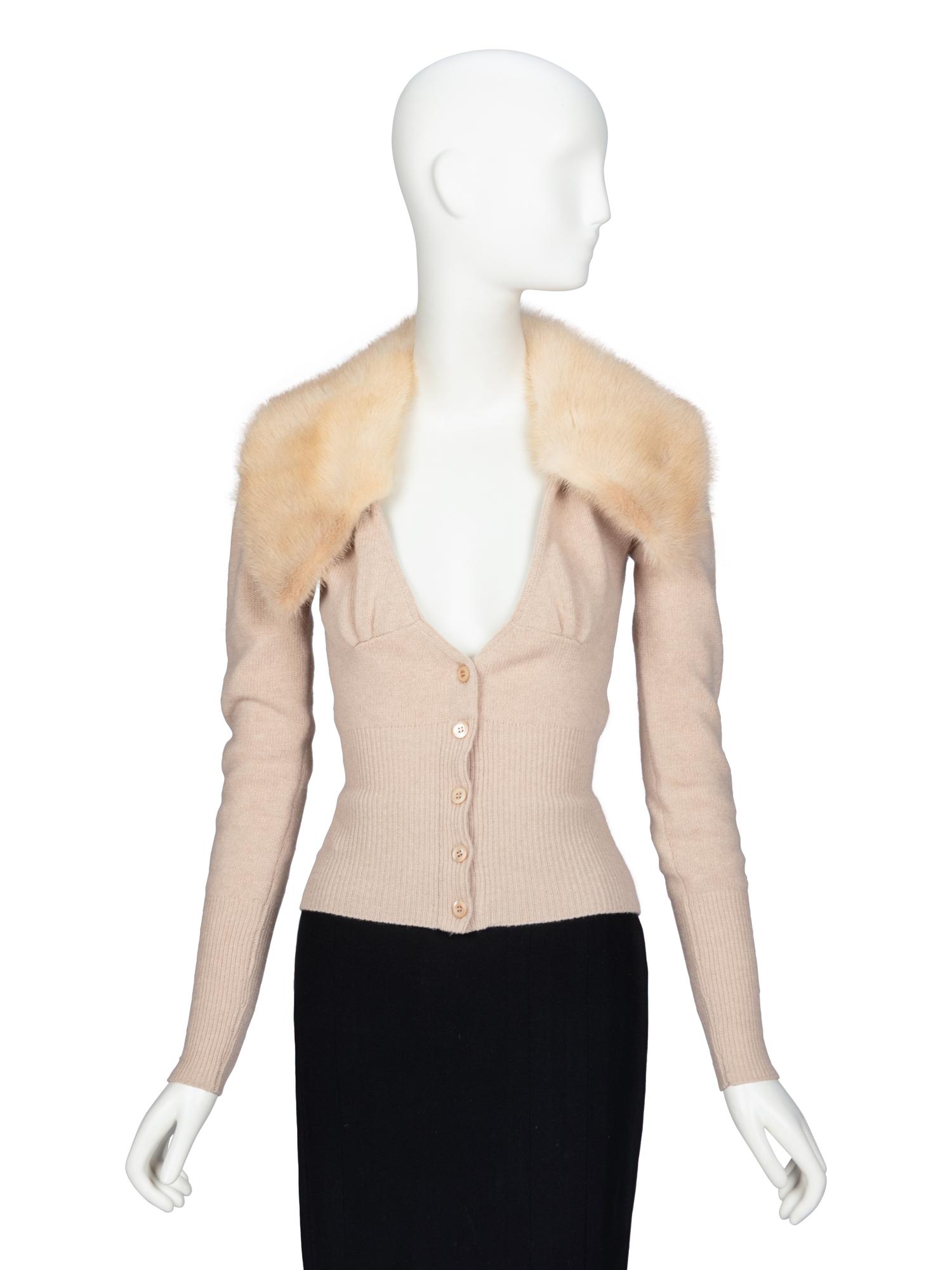 PRADA, FUR-COLLAR KNIT CARDIGAN
