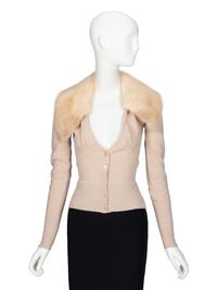 PRADA, FUR-COLLAR KNIT CARDIGAN