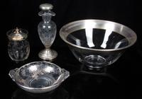 A Group of Silver-Plate Mounted Glass Table Articles Height of pitcher 11 3/8 inches.