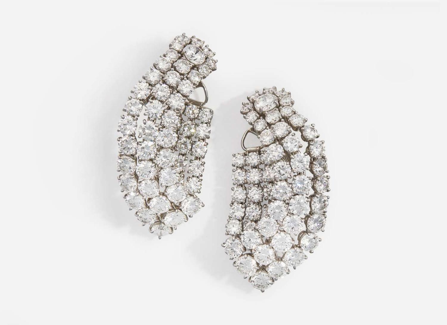 A Pair of Harry Winston Platinum and Diamond Earrings Harry Winston