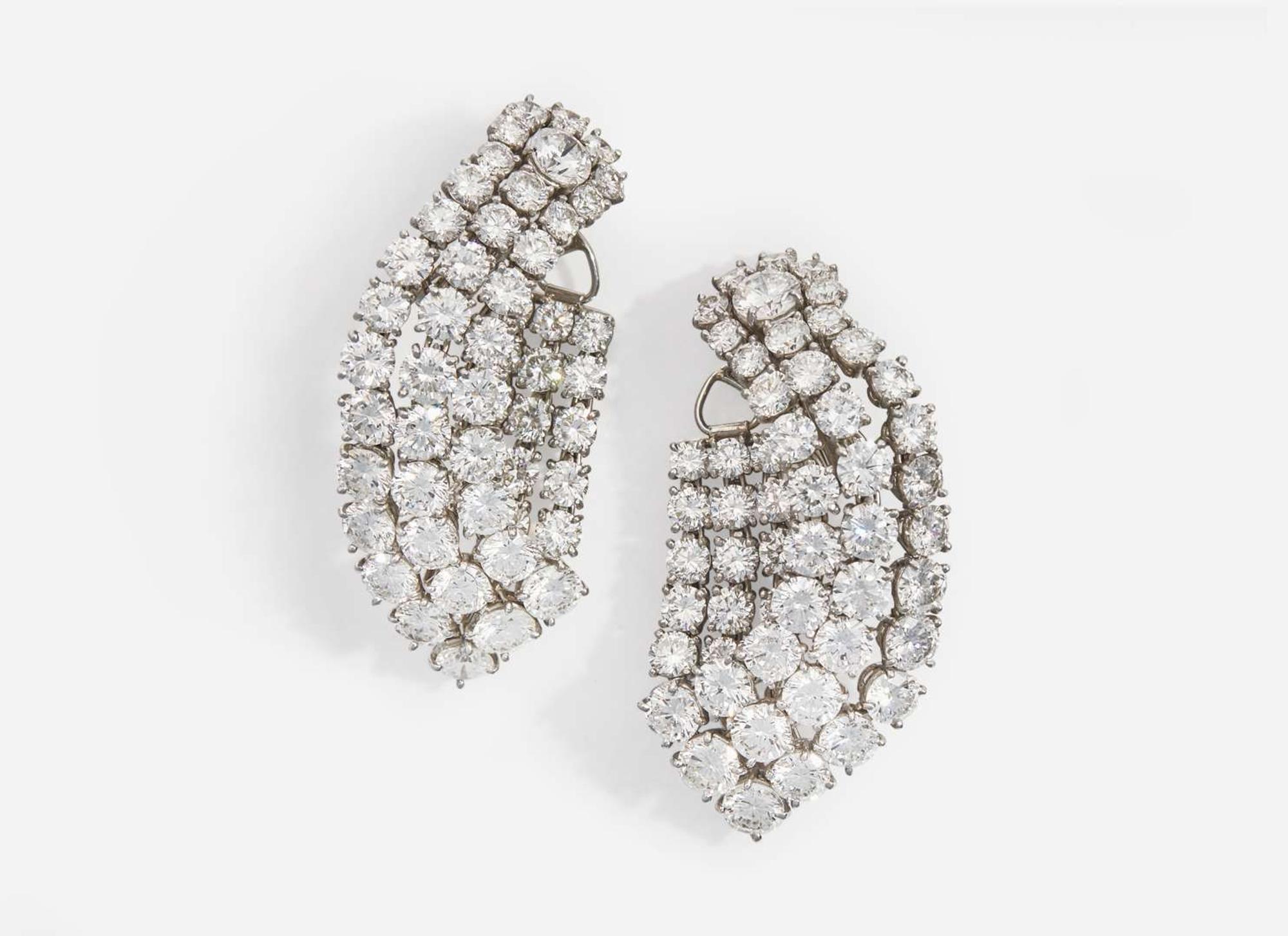 A Pair of Harry Winston Platinum and Diamond Earrings Harry Winston