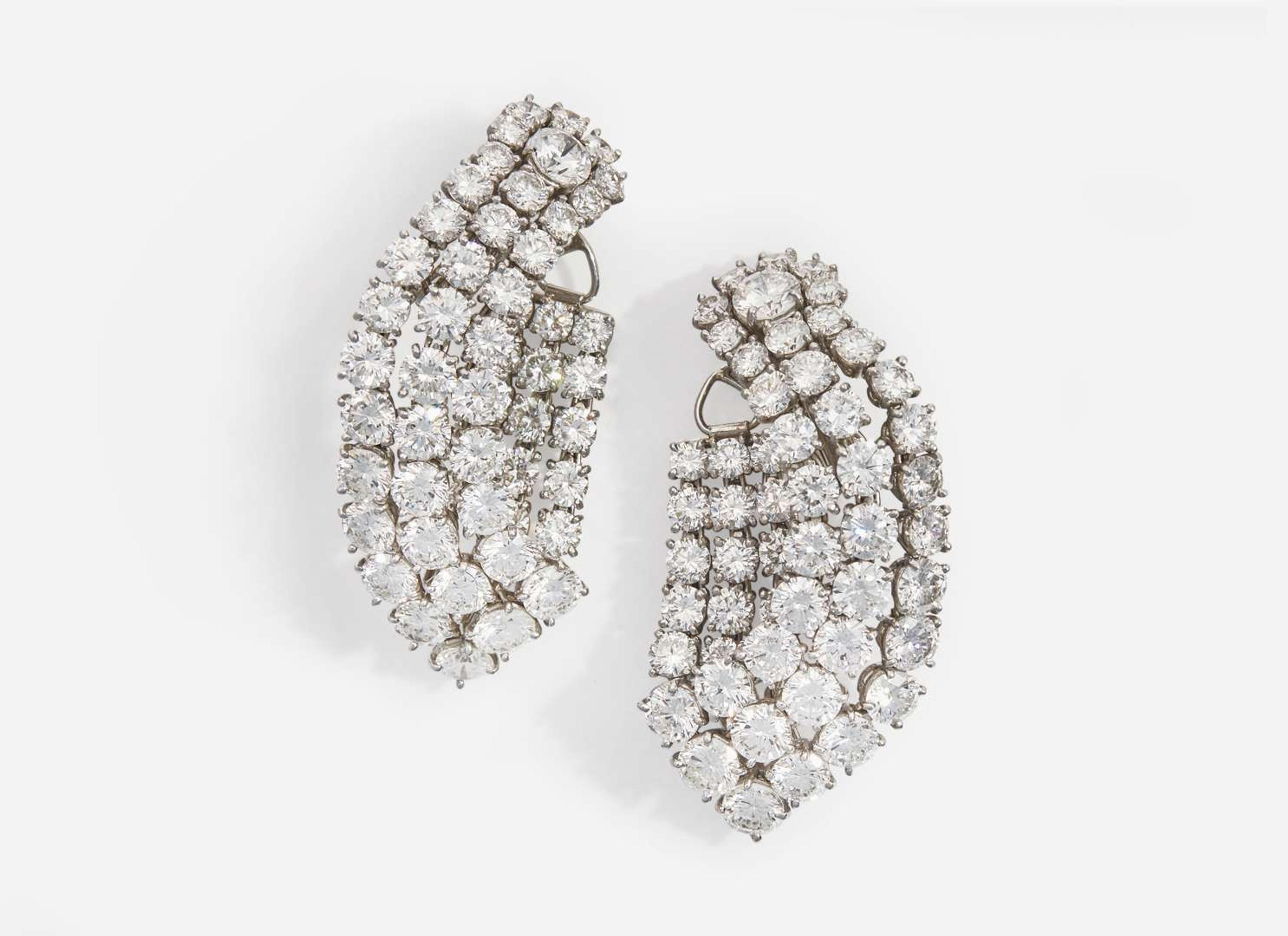 A Pair of Harry Winston Platinum and Diamond Earrings Harry Winston